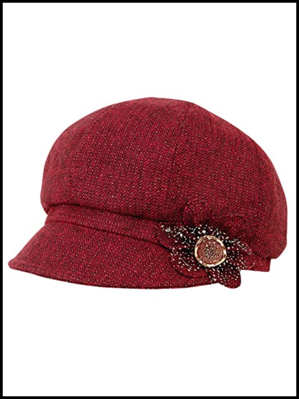 Cotton Linen Newsboy Cap with Flower Buckle Adjustable Retro Cabbie Hat for